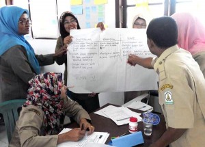 Keseriusan guru bekerja dalam kelompok kecil dalam Diseminasi Pelatihan PAKEM di Aceh Tamiang (1)